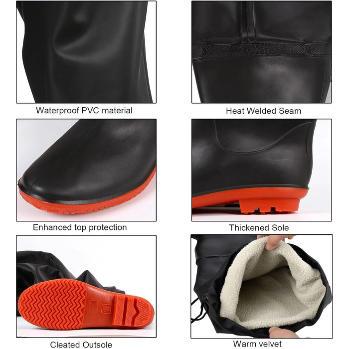 Чоловічі потовщені теплі вейдерси, заввишки 80 см, для риболовлі, полювання, активного відпочинку, розмір 38 EU, чорні