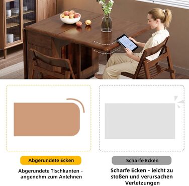 Розкладний стіл, компактний, багатофункціональний кухонний/обідній стіл, розсувний з масиву дерева та колесами, що обертаються на 360, для 2-8 осіб у невеликих квартирах. Розкладний обідній стіл, горіх (150 см).