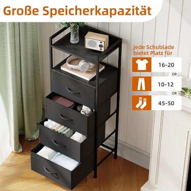 Комод Somdot, високий комод для спальні, вітальні, коридору, шафа для зберігання, тканинний комод з ручками, 4 тканинні шухляди, чорний, 28 Г x 40,2 Ш x 106 В см (4 шухляди)