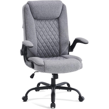 Ергономічне офісне крісло CASTLOVE, крісло керівника з м&39якими підлокітниками, складне, регульоване по висоті, функція гойдання та підголівник, зручне для домашнього офісу, вантажопідйомність 150 кг, сіра тканина