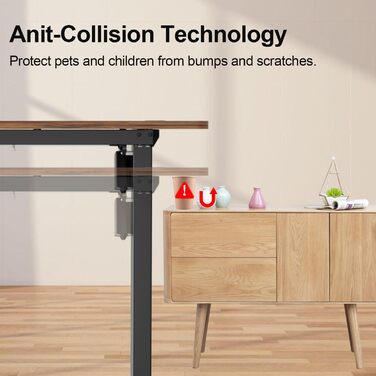 Стіл з регулюванням висоти 140 x 60 x (70-115) см, електричний стіл з регульованою висотою та портом зарядки USB-A/C, функцією пам&39яті, захистом від зіткнень, зрощеною стільницею, вінтажно-коричневий, з портом зарядки USB-A/C, килимками для миші, гачкам