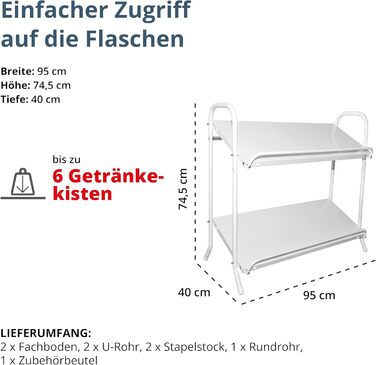 Стелаж для напоїв SCHULTE Regalwelt до 6 ящиків, 74,5x95x40 см (ВxШxГ), вантажопідйомність на полицю приблизно 60 кг, білий, стелаж для напоїв, стелаж для пивних ящиків, стелаж для пляшок, стелаж для води