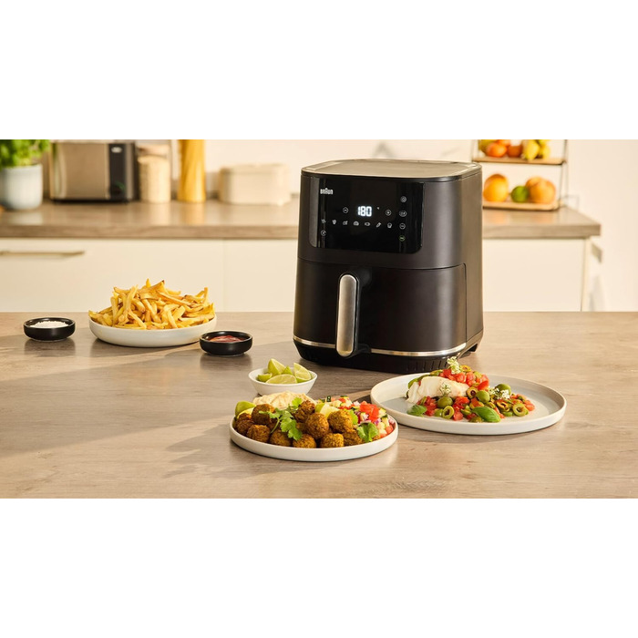 Аерофритюрниця Braun MultiFry 5 для здорового приготування страв, 8 програм, чаша 6 л без PFAS, 80-200 C, 1700 Вт, матово-чорна (HF 5034I BK)