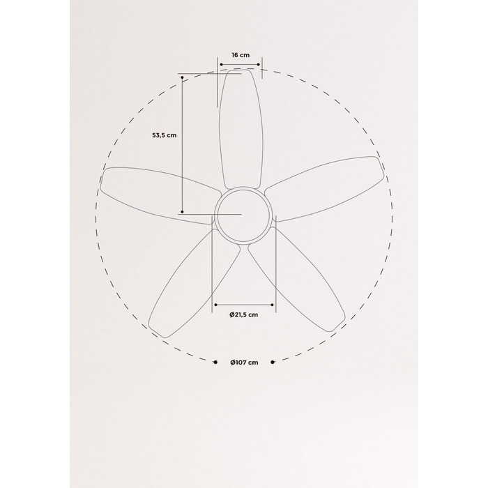 Стельовий вентилятор з нікелевими лопатями з натурального дерева з дистанційним керуванням/Тихий, реверсивні лопаті, двигун змінного струму, програмований від 1 до 4 годин, 2 висоти, 3 температури освітлення, 60 Вт, Ø107 см