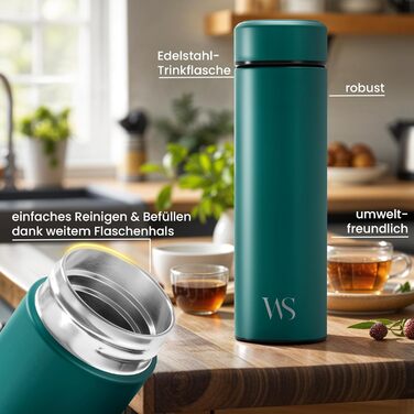 Термос чайник/фруктовий інфузер - Ізольована термопляшка для чаю з нержавіючої сталі, без BPA Пляшка для пиття чайник/фруктовий інфузер, термокружка 450 мл на винос для офісу, спорту, школи, бірюзова пляшка