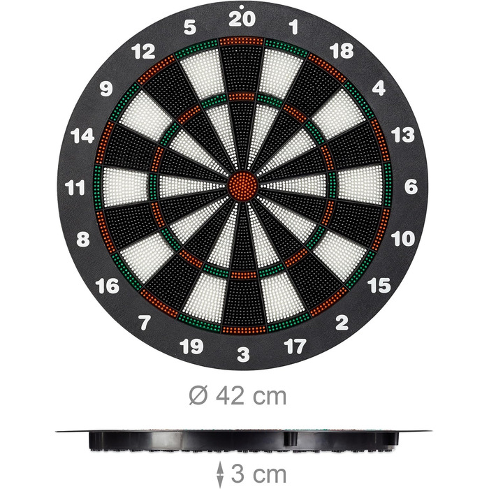 Мішень для дартсу Relaxdays 42 см, м&39які безпечні дротики, 6 дротиків, зручні для дітей, стійка, безпечна мішень для дартсу, чорно-біла, одинарна