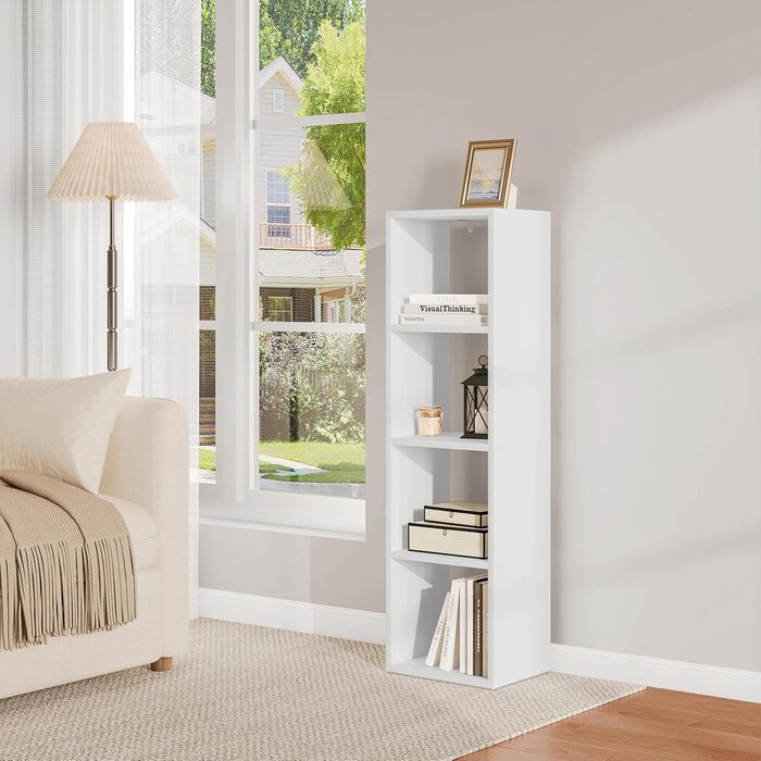 Книжкова полиця WOLTU на 4 рівні, кубічна полиця, відкритий стелаж, полиця для вітальні, кабінету, дитячої кімнати, офісу, сучасна, 30x106,5x23,5 см, білий, SK051ws