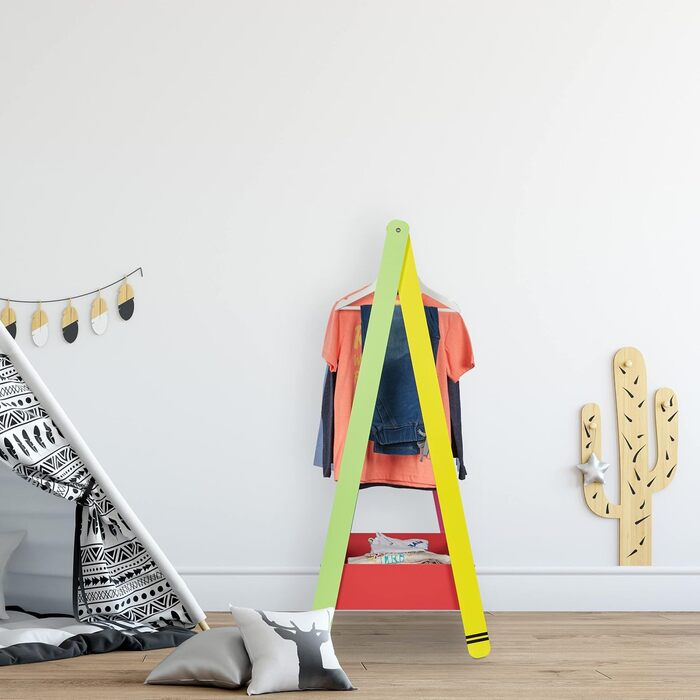 Кольорова вішалка для дитячого одягу, вішалка для дитячої кімнати, з полицею, ВхШхГ 99x64,5x42 см, дитяча вішалка для верхнього од