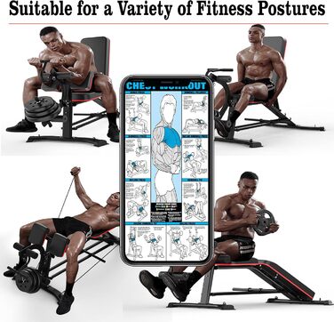 Універсальна лава для штанги з розгинанням ніг багатофункціональна лава для силових тренувань, тренувань з гантелями та тренування м&39язів живота, чорна (оновлена версія)