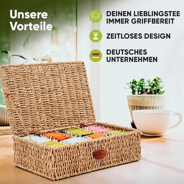 Чайна коробка для чайних пакетиків, сплетена з морської трави дуже великі відділення Коробка для зберігання чайних пакетиків для всіх видів чаю Коробка для зберігання чайних пакетиків Виберіть варіант