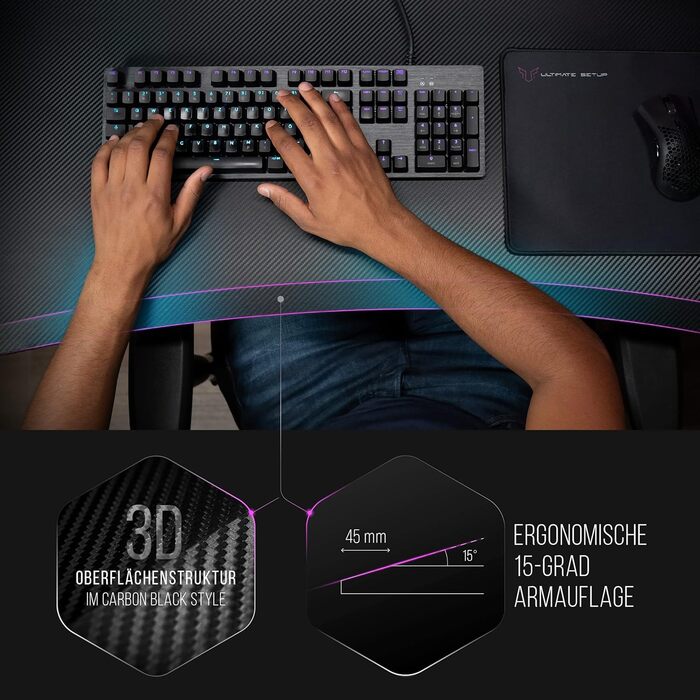 Ігровий стіл Ultimate Setup, регульована висота, електричний, чорний, ігровий стіл, ігровий стіл, ігровий стіл 180x80 см, карбонове покриття для ігрової кімнати, чорна рама 180x80x2,5 см