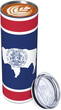 Кухоль з прямою трубочкою, 590 мл, дизайн прапор штату Вайомінг, друкований, дорожній кухоль, підходить для кемпінгу, офісу та дому