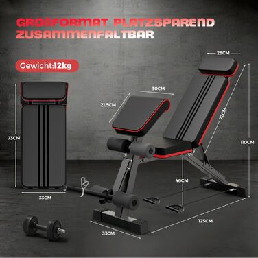 Складана багатофункціональна силова лава, регульована спинка в 7 положеннях/регульована подушка сидіння в 3 положеннях, вантажопідйомність 400 кг, регульований кут нахилу для тренувань вдома або в спортзалі
