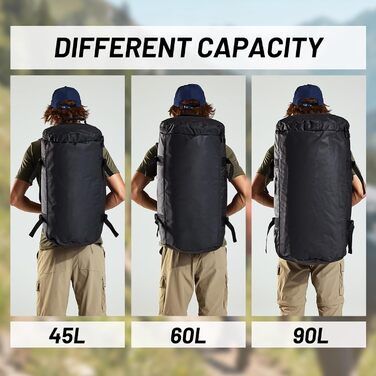 Велика водонепроникна спортивна сумка/рюкзак MIER з відділенням для взуття, що трансформується в рюкзак, 45 л/60 л/90 л, чорна, 90 л