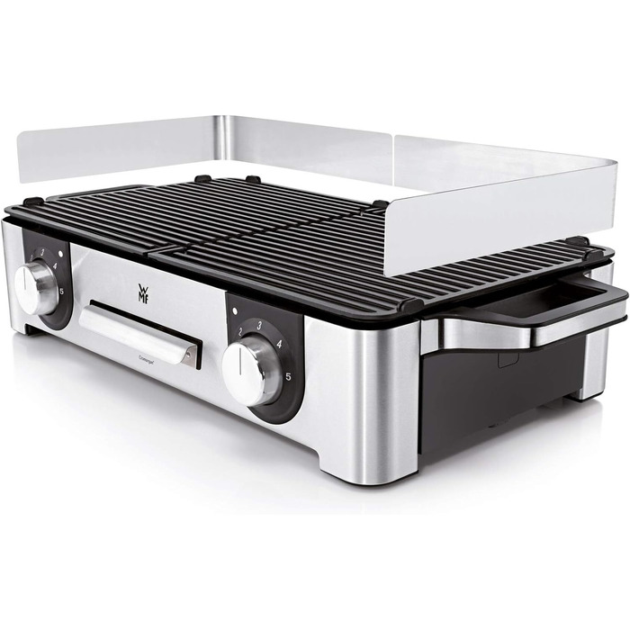 Гриль, електрогриль, 50x28 см, електрогриль Настільний гриль з лобовим склом і піддоном для крапель, сертифікований на відкритому повітрі для барбекю, 2 окремо регульовані поверхні гриля, 2400 Вт, нержавіюча сталь матова