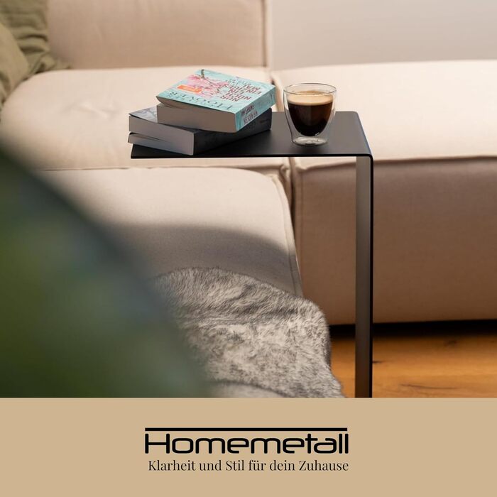 Металевий журнальний столик C-подібної форми - чорне порошкове покриття - сучасний журнальний столик для дивана, софи, крісла або як тумбочка біля ліжка - висота 48 см, чорний колір 48 см