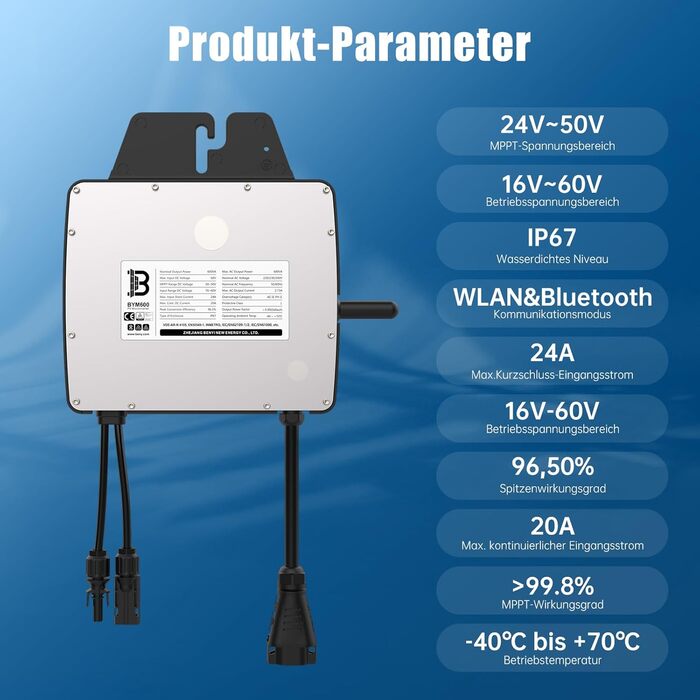 Балконна електростанція BENY Plug & Play, балконна електростанція з монтажним кронштейном, комплектна балконна електростанція потужністю 430 Вт - розетка - інвертор 600 Вт - двосторонні сонячні панелі 430 Вт - кронштейн для плоских дахів