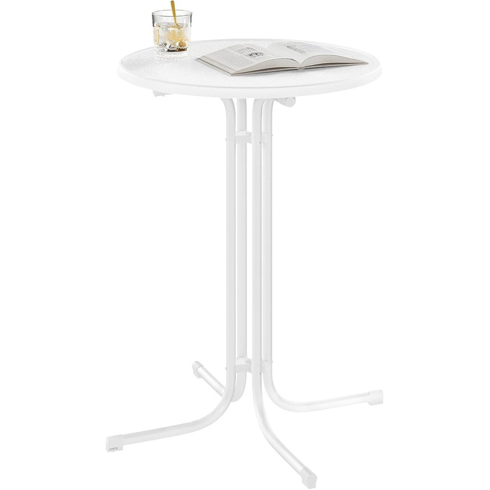 Складаний стіл WOLTU, бістро-стіл з чохлом, всепогодний круглий садовий стіл, барний стіл Ø 80 см, високий стіл 110 см, бічний столик для використання в приміщенні/на вулиці, для садових вечірок та весіль, металеві труби, білий Ø 80 см, матово-білий