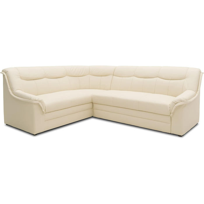 Кутовий диван DOMO. колекція Berlin, позачасовий шкіряний кутовий диван з високоякісною пружинною оббивкою, L-подібний диван зі штучної шкіри, 3-місний з правого боку, диван 205 x 250 x 89 см, бежевий (кремовий) Бежевий 3-місний з правого боку