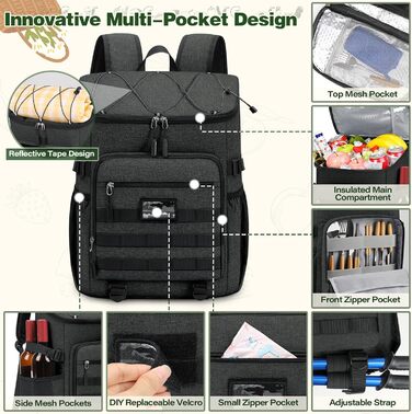 Рюкзак-холодильник NEWHEY 30L Водонепроникний ізольований сумка-холодильник великої місткості Термальний рюкзак для пікніка Легкий сумка-холодильник, герметичний для роботи на свіжому повітрі, кемпінгу, пляжного туризму, чорного кольору