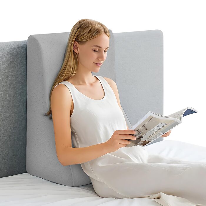 Подушка для спини/подушка для читання для ліжка та дивана, клиноподібна подушка, ергономічна клиноподібна подушка, зручна спинка для читання, перегляду телевізора, ігор та відпочинку (сіра)