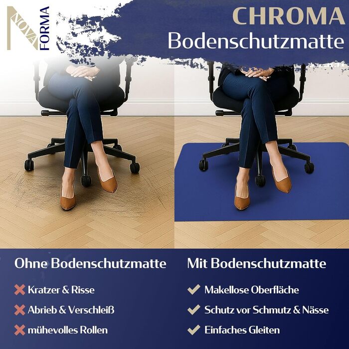 Захисний килимок для твердих підлог NOVA FORMA Chroma - кольоровий килимок для офісних крісел виготовлений з міцного, нековзного пластику PE без BPA - захищає від подряпин та зносу - 116x150 см, синій