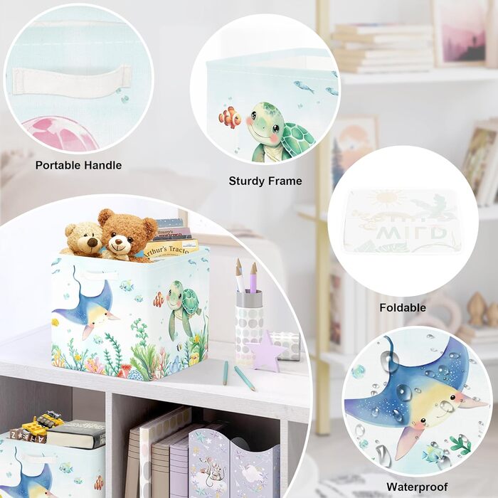 Коробка для зберігання 30 см, 3 шт. и, кошик для зберігання морських тварин, дитячий складний куб-органайзер для зберігання океанічних акул, черепах, іграшок, книг, одягу, медуз