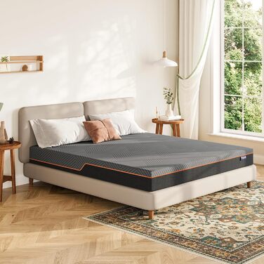 Матрац Vesgantti з піни, ергономічний матрац з гелевої піни з ефектом пам&39яті та дихаючим чохлом, рівні жорсткості H2 та H3, сертифікований Oeko-Tex (сірий-20 см, 90 x 200 см) сірий-20 см 90 x 200 см