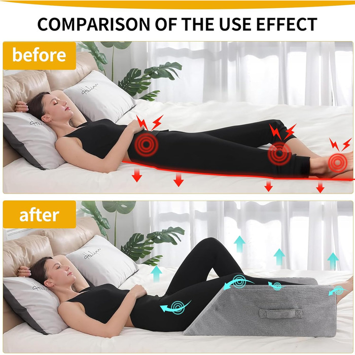 Подушка для підняття ніг, губчаста подушка для підняття ніг, подушка для підтримки ніг, полегшує біль у спині та ногах, сприяє кровообігу, можна прати, сірий колір