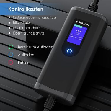 Зарядний кабель bokman тип 2 з вилкою CEE, 5 метрів 6-16А 11кВт 3-фазний IP65 водонепроникний, портативний зарядний пристрій для е