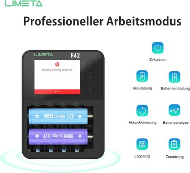 Зарядний пристрій LIMETA 18650 для акумуляторів AA AAA з 42 незалежними слотами, підтримує розряд/аналіз, з РК-дисплеєм, для 3.7V Li-Ion/Ni-MH/Li-Fe/1.5V Lithium 18650 18700 20650 20700 21700 26650 AA AAA R4EVO