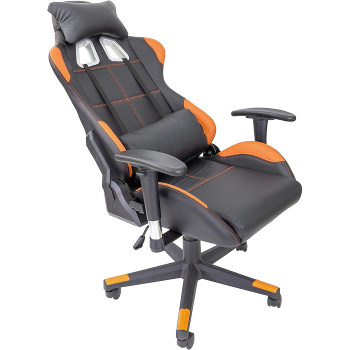 Преміальне гоночне крісло XL, офісне крісло, ігрове крісло XL, крісло керівника, обертове крісло Fire - Робоче крісло з поперековою опорою - Ігрове крісло - Витримує до 150 кг - Штучна шкіра - Чорний/Помаранчевий Fire (Помаранчевий)