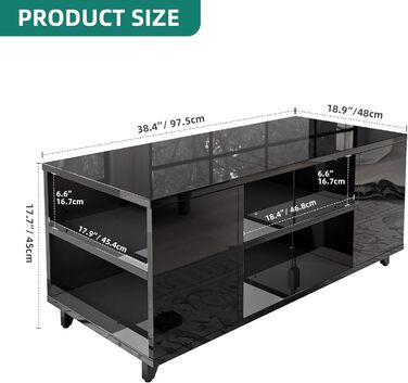 Журнальний столик YITAHOME, чорний глянцевий, сучасний стіл для вітальні з 16-кольоровим світлодіодним підсвічуванням, приставний столик до дивана з регульованою полицею, 97,5 x 48 x 45 см, чорний, без шухляд