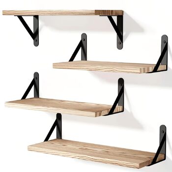 Настінна полиця з дерева та металу, комплект із 4 плаваючих полиць з 3 варіантами кріплення декоративна настінна полиця для вітальні, кухні, спальні, ванної кімнати та офісу, коричнева