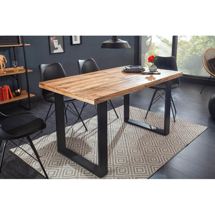 Обідній стіл invicta INTERIOR Design Iron Craft 140 см, мангове дерево, залізний промисловий дизайн, дерев&39яний стіл, конференц-стіл з масиву дерева