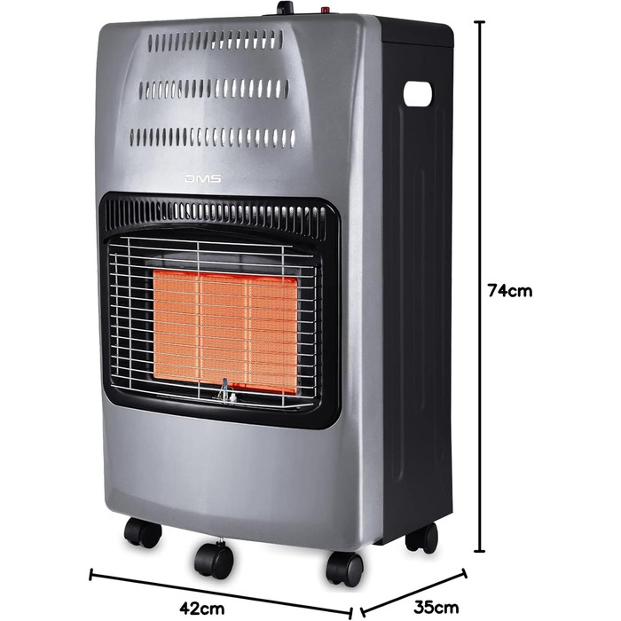 Газовий обігрівач DMS 4200 Вт, газовий обігрівач, інфрачервоний керамічний пальник з регулятором тиску газу, газовий шланговий обігрівач, інфрачервоний газовий балон з бутаном та пропаном до 15 кг [Клас енергоефективності A] (сірий) [Клас енергоефективнос