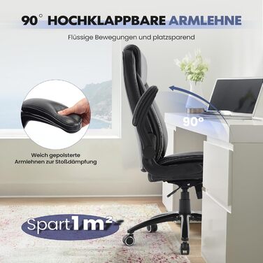 Ергономічне офісне крісло COLAMY, поворотне на 360 крісло для керівника з відкидними підлокітниками, регульована спинка, висота та нахил, чорне