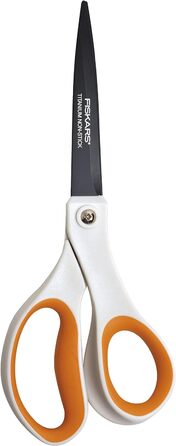 Універсальні ножиці Fiskars Razor Edge, 21 см, білий/помаранчевий, підсилювач, універсальні ножиці з 1005223 та антипригарним покриттям, довжина 21 см, титанове покриття/лезо з нержавіючої сталі/пластикові ручки, білий/помаранчевий, 1004721 довжина 21 см 