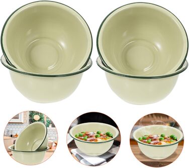 Набір із 4 вінтажних емальованих сталевих мисок, багатофункціональні супові миски для кухні та дому, діаметр 16 см, легко миються, декоративні, випадковий колір світло-зелений, 18x18x8 см