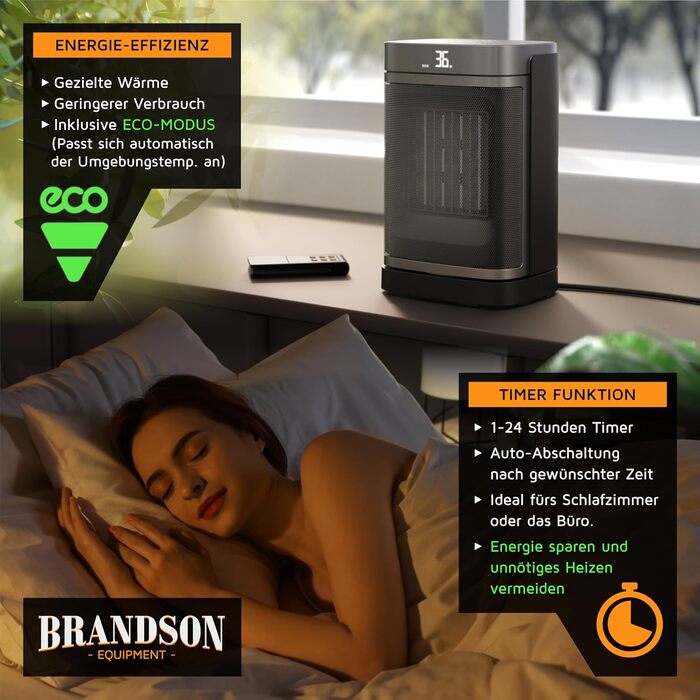 Енергозберігаючий, тихий вентилятор-обігрівач - Коливальний - з дистанційним керуванням - Нагороджений - ЕКО-режим - 2 швидкості - Блокування від дітей - Таймер - Керамічний обігрівач - Ванна кімната, вітальня, офіс, дитяча кімната