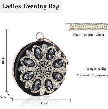 Елегантна вечірня сумочка зі стразами для нареченої, клатч з діамантами, розкішна сумочка на зап'ясті з від'ємним ланцюжком. Маленька сумочка для весілля, вечірки, танців, дня народження, чорна.