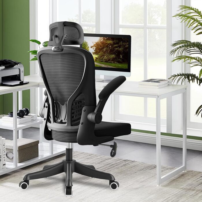Ергономічне офісне крісло з регульованим підголівником та підлокітниками, поперековою опорою, дихаючою спинкою, регулюванням висоти та колесами, ігрове крісло для столу, спальні або чорного кольору