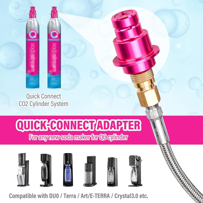 Шланг високого тиску Fioay CO2 Quick-Adapter 1,5 м, CO2 Quick-Connect, сумісний з Duo/Terra/Art/E-Duo/Crystal 3.0/Gaia Soda, W21.8-14 (DIN 477) для більшого бака CO2, F-QC-H