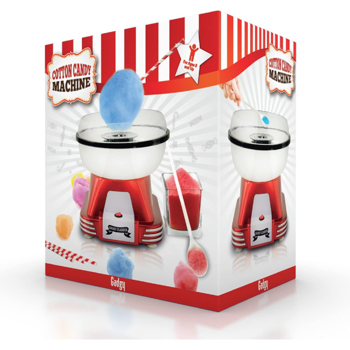 Машина для виробництва солодкої вати Gadgy - Ретро машина для виробництва солодкої вати - Машина для виробництва солодкої вати з паличками для їжі та мірною ложкою - висота 22 см Червоний білий - 500 Вт машина для виробництва солодкої вати для дому