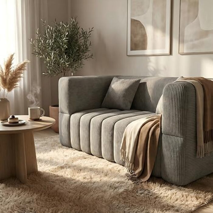 Місний вельветовий диван RUMMY, м&39який безкаркасний диван з піною з ефектом пам&39яті високої щільності, зручний диван для вітальні та спальні, сірий, 2-