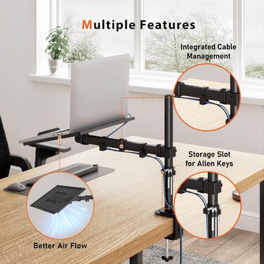 Тримач для монітора Redbat з охолоджувальною підставкою для ноутбука, повністю регульований для LCD/LED екранів 13-32 дюйми та ноутбуків до 16 дюймів, 2 способи кріплення, нахил, поворот та обертання