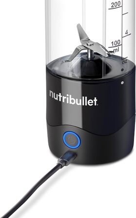 Портативний блендер nutribullet, кружка з тритану без бісфенолу А 475 мл, міні-блендер із 4-точковим лезом з нержавіючої сталі, багатофункціональний блендер, зарядний пристрій USB-C, 15 блендерів, NBP003B, чорний чорний ЄС