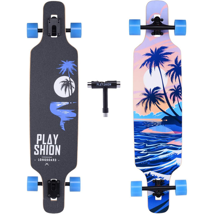 Лонгборд 39 дюймів, з кульковими підшипниками ABEC-9, Drop-Through Freeride Skateboards Cruiser I кокосове дерево