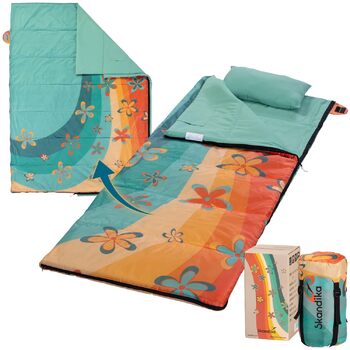 Спальний мішок Skandika Sovro Blanket Вуличний спальний мішок для дорослих, 3 сезони, може використовуватися як подвійний спальний мішок, спальні мішки для кемпінгу з подушкою, теплий спальний мішок для дорослих 190 см Веселка