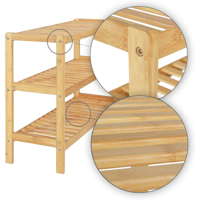 Полиця для взуття dibea з 3 полицями, бамбукова шафа для взуття, окремостояча полиця, кухонна полиця, полиця для вітальні, 70x26x55 см, натуральний колір, натуральний, 70x26x55 (3 полиці)